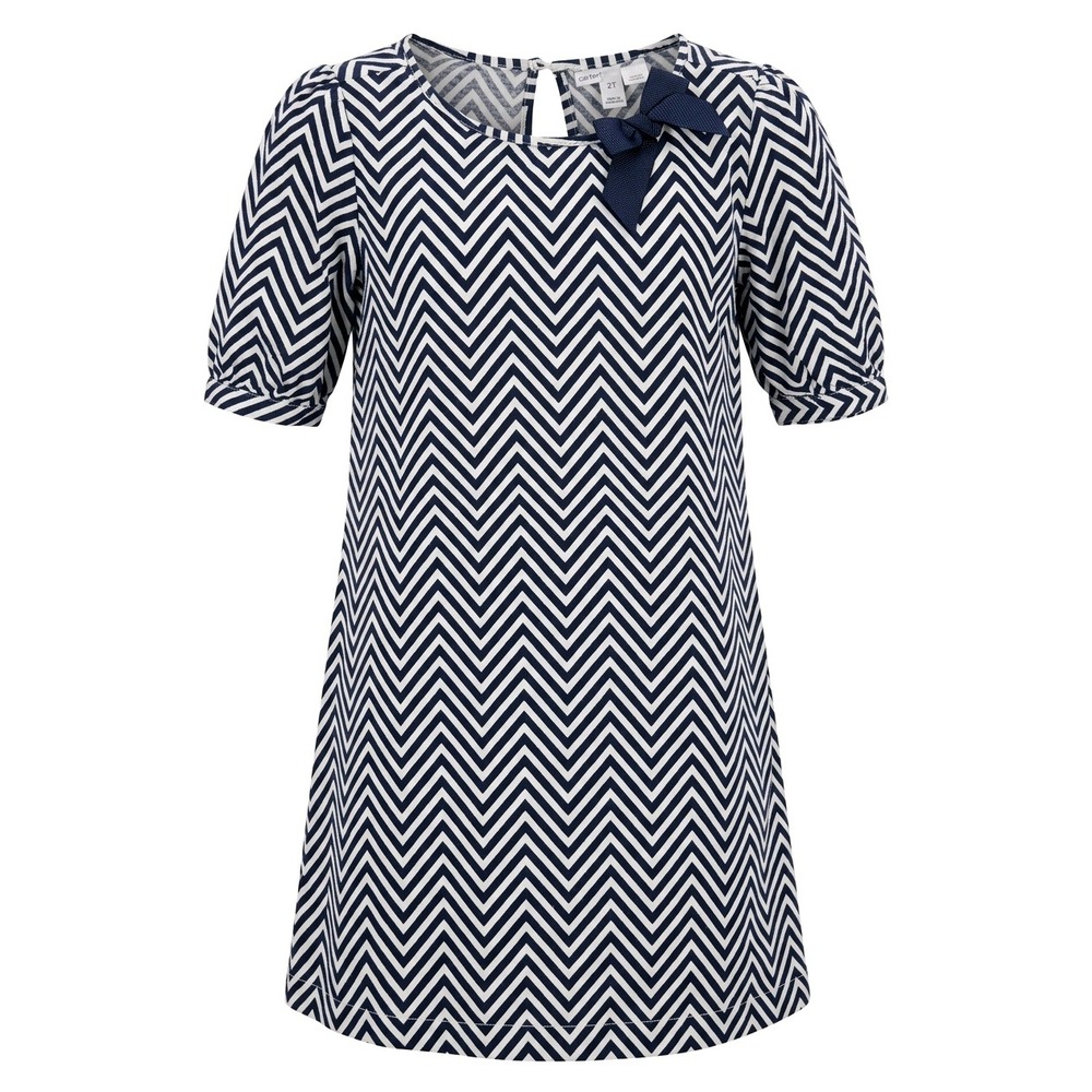GapKids Girls Navy White Chevron Zig Zag Bow Dress Size Medium  8 Short Sleeve